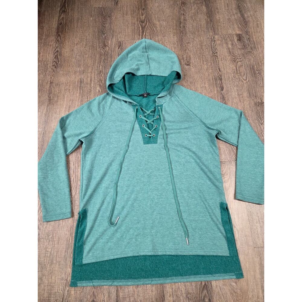 Very J Green Tunic Lace Up Hoodie Sweatshirt Size Small Super Soft